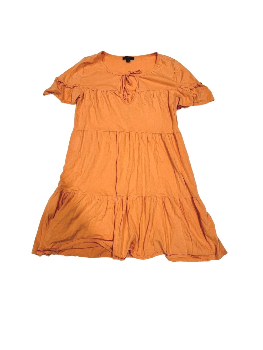 J.Crew Orange Tiered Mini Dress Keyhole Tie 100% Cotton Flutter Sleeve Small - Picture 3 of 8